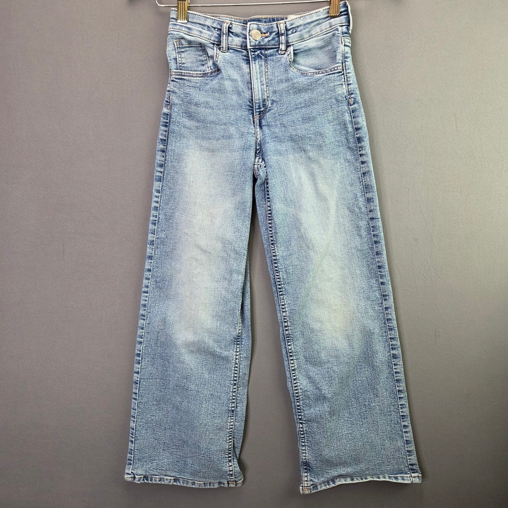 H&M Girls Wide Leg Jeans Size 10 Light Wash Super Stretch High Waist Denim Blue